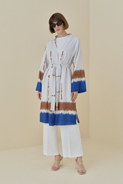 Nihan Yırtmaçlı Kuşaklı Viskon Kimono - Saks