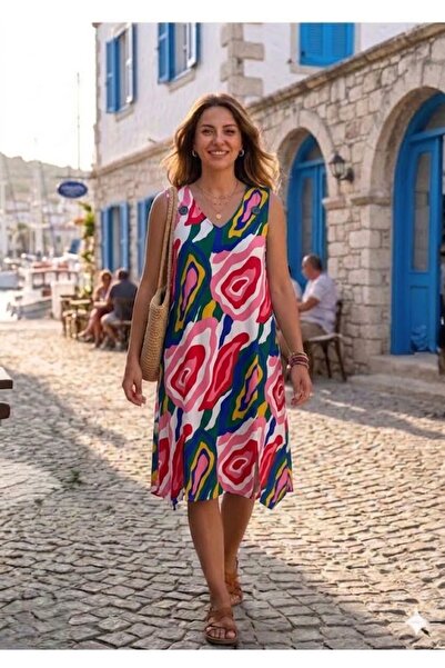 AYASOFYA OTANTIK Rochie midi fără mâneci cu model pentru femei