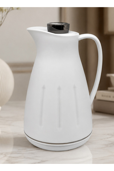 ALQANNAS Thermos for Tea and Coffee White 1 Liter Glossy Black Lid |   Retain...