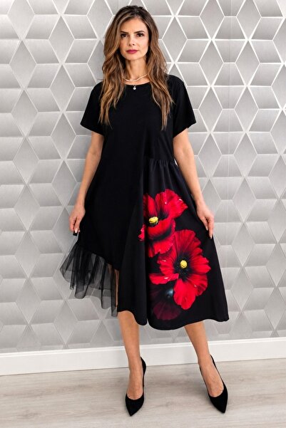 FashionForYou Φόρεμα ημέρας Arty Fiora, με τούλι και κοντό μανίκι, Velvet Pop...
