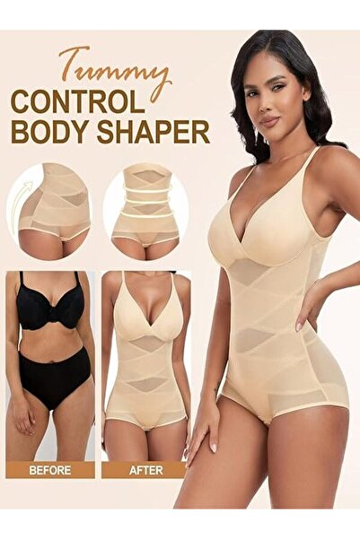 Niwicee Lenjerie modelatoare pentru femei, body modelator din plasă cu contro...