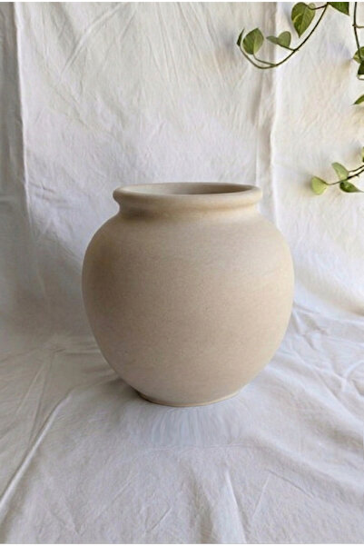 Yalda atelier Mira Kum Dokulu Yuvarlak Vazo – El Yapımı Dekoratif Stone Effec...