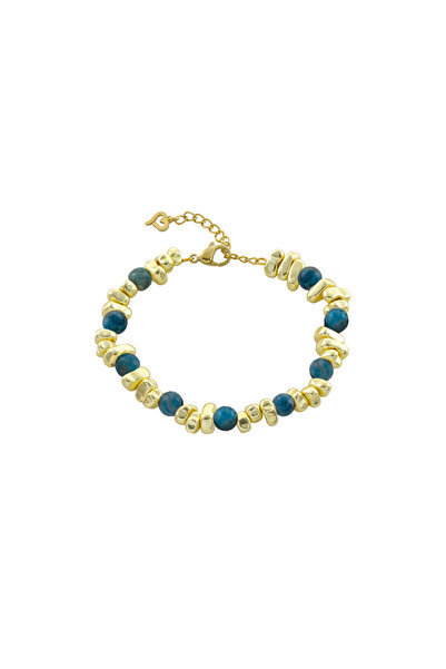Loisir 18k Gold Plated Bracelet with Green-Turquoise Agates Colorful