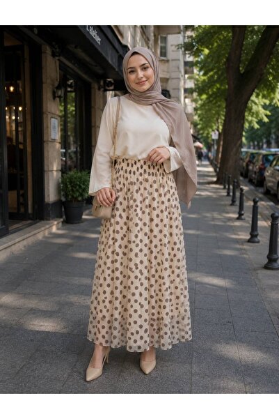 REN تنورة نسائية من التول المنقط، تنورة مبطنة، 95 سم، مقاس قياسي