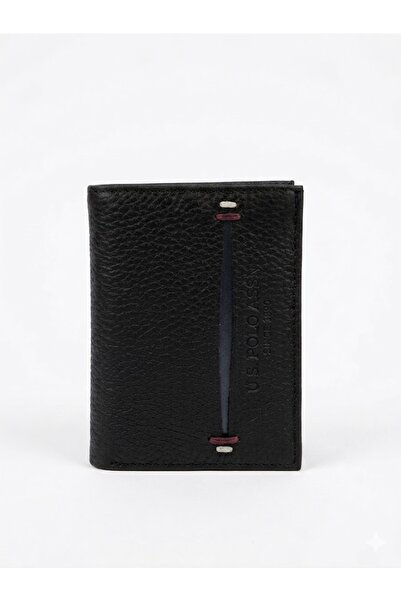 U.S. Polo Assn. Portofel din piele neagră pentru bărbați cu suport vertical p...