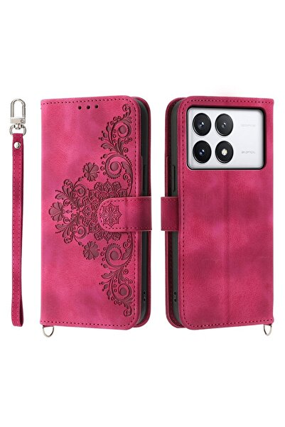 sscase Flowers Embossed Θήκη Πορτοφόλι με Λουράκι Wine Red (Xiaomi Poco X6 Pr...
