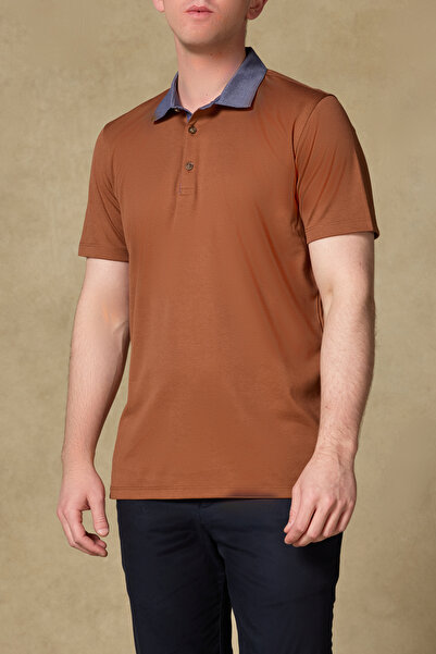 Abbate Bivo Mercerized Cotton Modern Fit Tile Polo Collar Men's Plain Polo Shirt