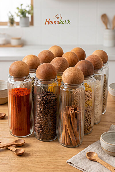 Homekolik Set of 12 Striped Glass Storage Containers 1500 ml with Wooden Cork...