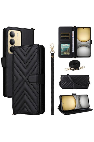 sscase Puff Lines Θήκη Πορτοφόλι με Λουράκι Black (Realme C75 4G)