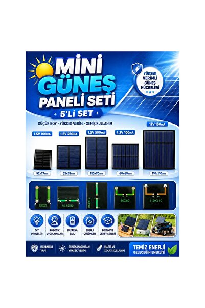OEM Mini Güneş Paneli Seti 5’li Solar Panel Paketi (1.5V / 4.2V / 12V)