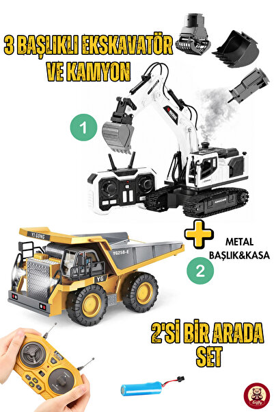 giffy Oyuncak Uzaktan Kumandalı 3 Başlıklı Buharlı Ekskavatör ve Metal Damper...