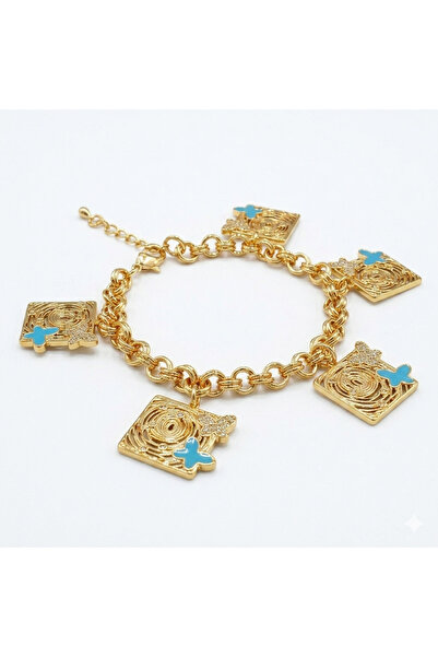 Generic Gold-Tone Butterfly Charm Bracelet for Women - Turquoise Enamel Butte...