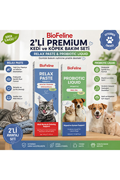 BioFeline 2’li Günlük Kedi Bakım Paketi Relax Paste & Probiotik Likit