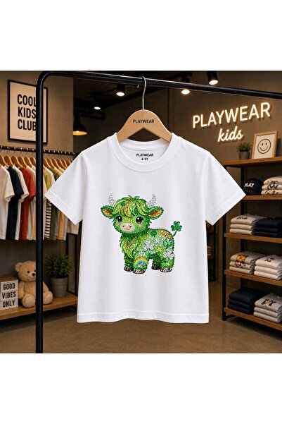 playwear Green Diamond Bull Printed 100% Kids Unisex T-Shirt 5 6 -7 8-9 10 -1...