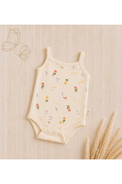 LUMY KIDS 100% Cotton Floral Patterned Strap Snap Bodysuit