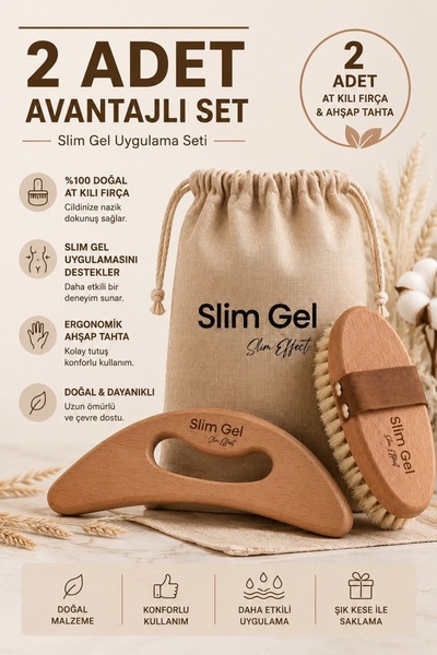 SLİM GEL %100 Doğal At Kılı Fırçası (Kese Hediye ) ve Ahşap Selülit Masaj Ale...
