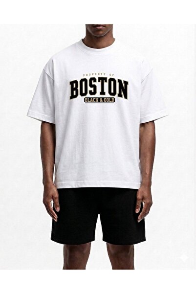 LELVANİ Men's Boston Black Gold Printed T-Shirt