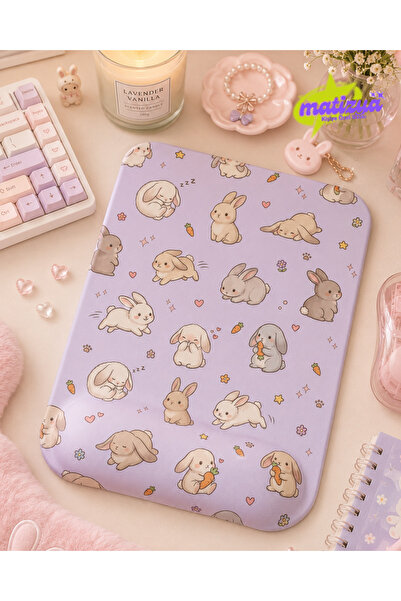 matizya Bunny Kare Bilek Destekli Mousepad 19x23 cm Kawaii Tavşan Desenli Aes...