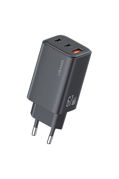 Usams Φορτιστής χωρίς καλώδιο GaN με θύρα USB-A και 2 θύρες USB-C, Παροχή ισχ...