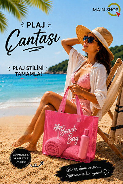 MAİN SHOP Geantă de plajă roz transparentă Geantă de plajă pentru femei, volu...