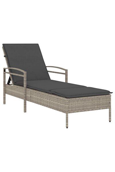 vidaxl Șezlong cu pernă, gri deschis, 63x200x81 cm, poliratan