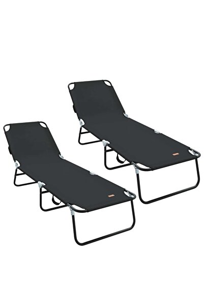 vidaxl Șezlong pliabil 2 pcs Negru 188 x 57 x 86,5 cm Poliester