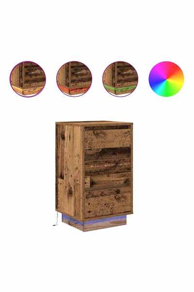 vidaxl Noptiera cu lumini LED Lemn vechi 38x34x65 cm