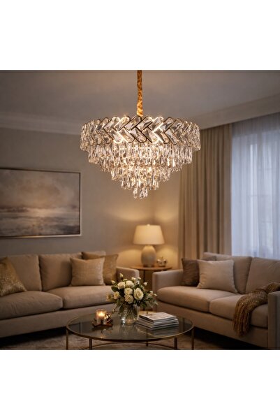 proled Crystal Elegance 500 Chandelier, modern lighting, E14, grey with gold