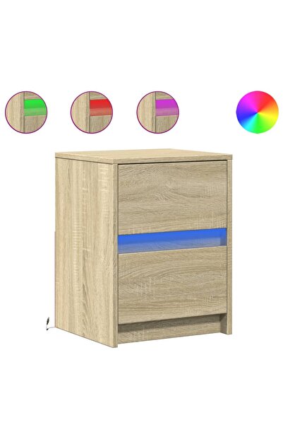 vidaxl Noptiere cu lumini LED, 2 buc., stejar sonoma, lemn prelucrat