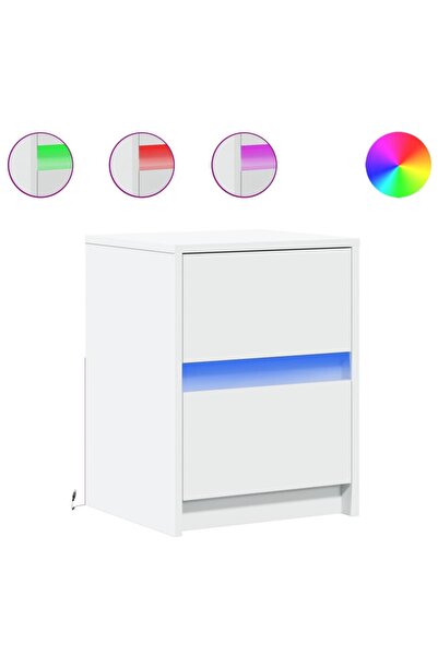 vidaxl Noptiere cu lumini LED, 2 buc., alb, lemn prelucrat