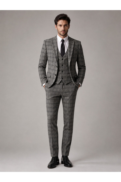 Greneric Men's Plaid 3-Piece Suit - Formal & Business Wear