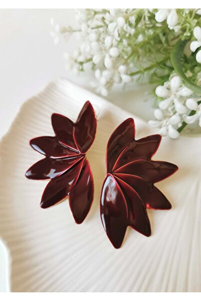 Halley Concept Red Leaf Shaped Enamel Coated Steel Vintage Design Earrings 3X...