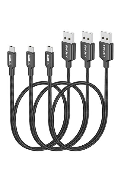 SUNGUY Cablu Micro USB 1.5FT, [Pachet de 3] Cablu USB 2.0 Micro împletit, scu...