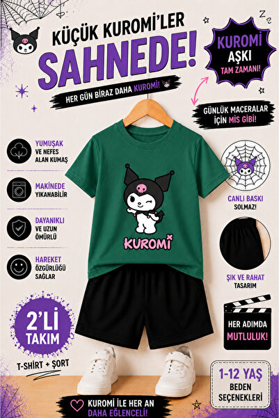 OVERMAX Kuromi Dream Mood Look Kids' Set – T-Shirt & Shorts 2-Piece Combinati...