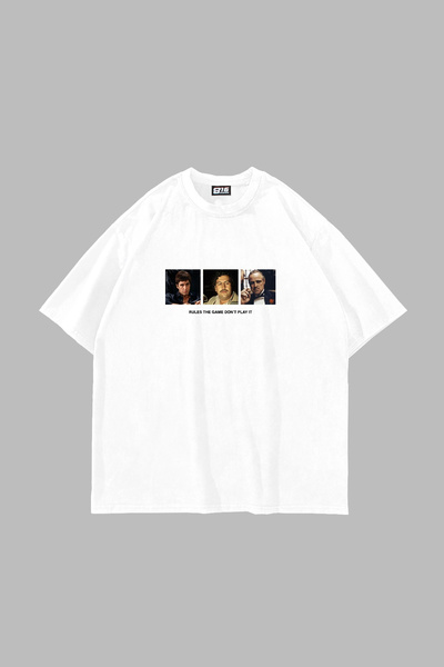 Sekizbiraltı Οι Κανόνες του Παιχνιδιού Τυπωμένο Oversize Unisex Λευκό T-shirt