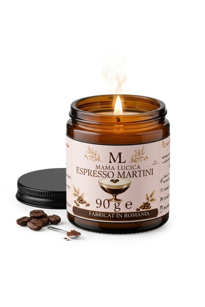mama lucica Lumânare Parfumată Espresso Martini, Ceară de Soia Naturală, 90g,...