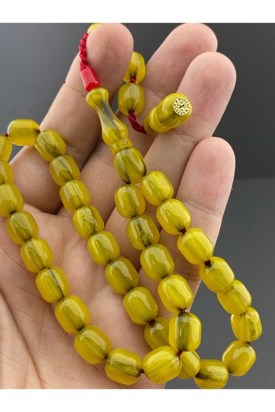 Tesbih Store Zeyzun Signed Capsule Cut Vertical Vein Stick Material Squeeze Amber Prayer Beads