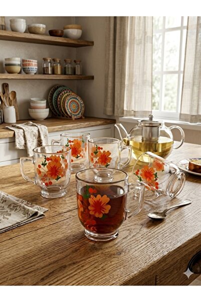 Aro Set of 6 Glass Mugs 220ml with Patterned
