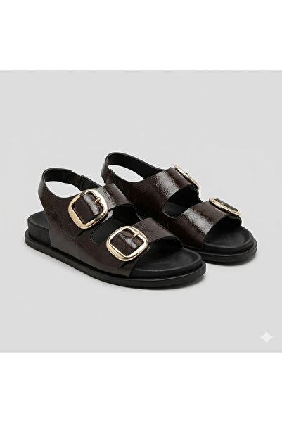 KİNDEP (Rosi) Double Buckle Daily Women's Sandals Brown