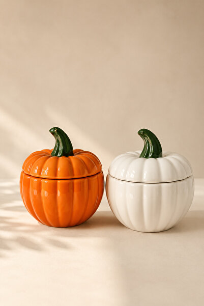 Mirilliahome Set of 2 Mini Pumpkin Design Ceramic Storage Containers Spice Ja...