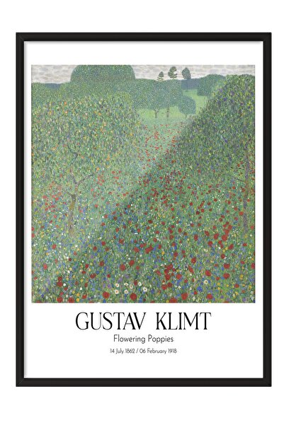 Postifull Gustav Klimt - Maci înflorite, Tablou înrămat negru, Seria de artă ...