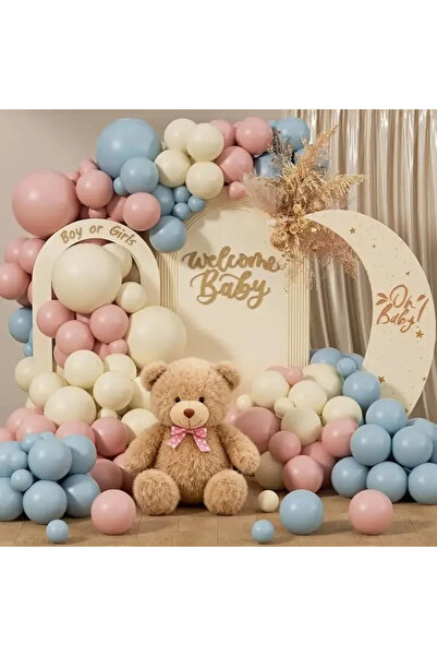 Baloane Vesele Pastel Mix Balloon Arch Set 181 Pieces, Pink, Blue and Ivory A...