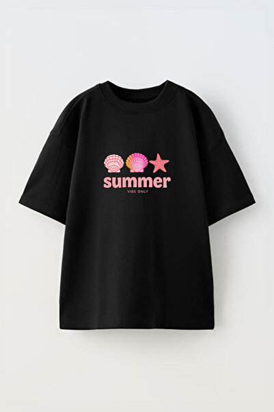 Anetos Tricou oversize negru din bumbac cu imprimeu frontal Sea Shell Star De...