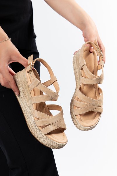 Elile Shoes Genuine Leather Soft Sole Wedge Heel Sandals, Available in Sizes 34-35 and up to Size 41