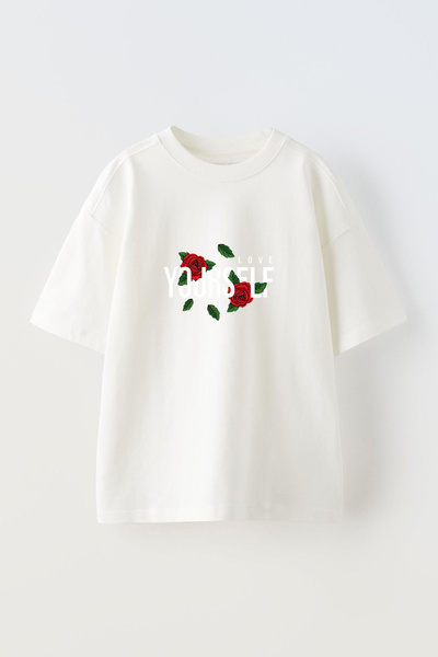 Anetos Tricou supradimensionat alb din bumbac, cu imprimeu frontal Love Yours...