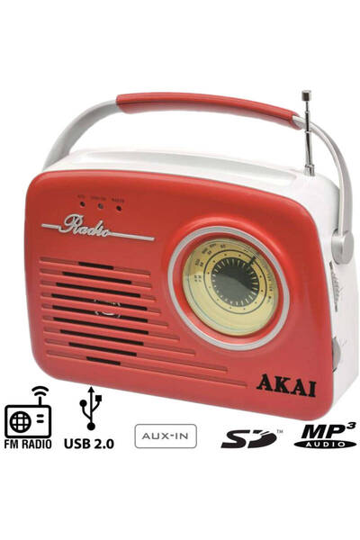 AKAI APR-11R Ρετρό φορητό ραδιόφωνο με USB, κάρτα SD και Aux-In