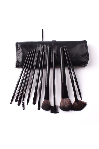Megaga Top Bottom Set of 12 Megaga makeup brushes, Lila Rossa, with black case