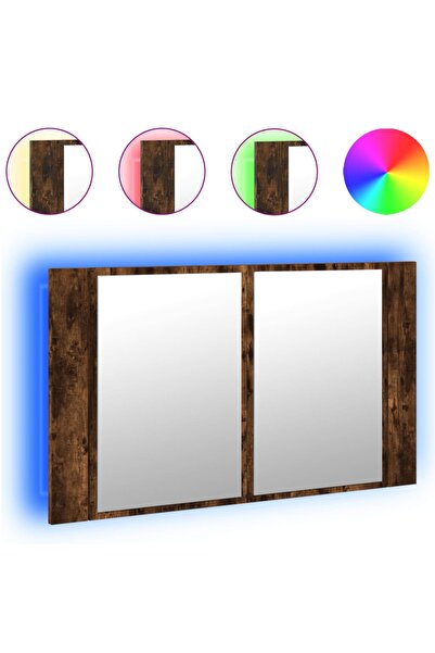 vidaxl Bathroom cabinet with mirror and LED, smoked oak, 80x12x45 acrylic