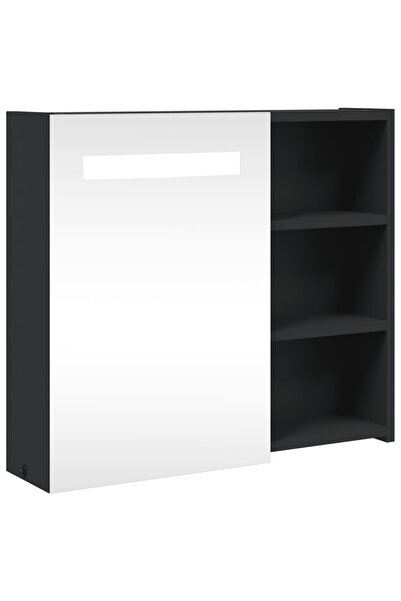 vidaxl Dulap cu oglindă de baie cu LED, negru, 60x13x52 cm