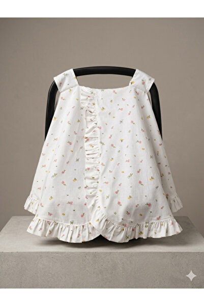 MAMARADUGA Single Stroller Cover Pink Flower Garden-Poplin Ruffled Single-Sided